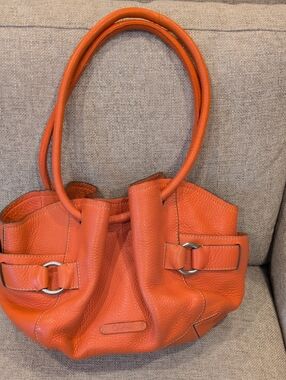 Cole Haan Orange Pebbled Leather Hobo Shoulder Bag